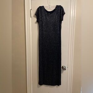 Vintage 90’s Huey Waltzer Saks 5th Avenue Navy Blue Sparkle Midi Dress Size 8
